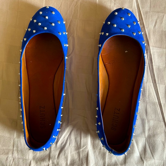 SCHUTZ Periwinkle Blue Studded Ballet Leather M Flats Size US 9 - Picture 6 of 11